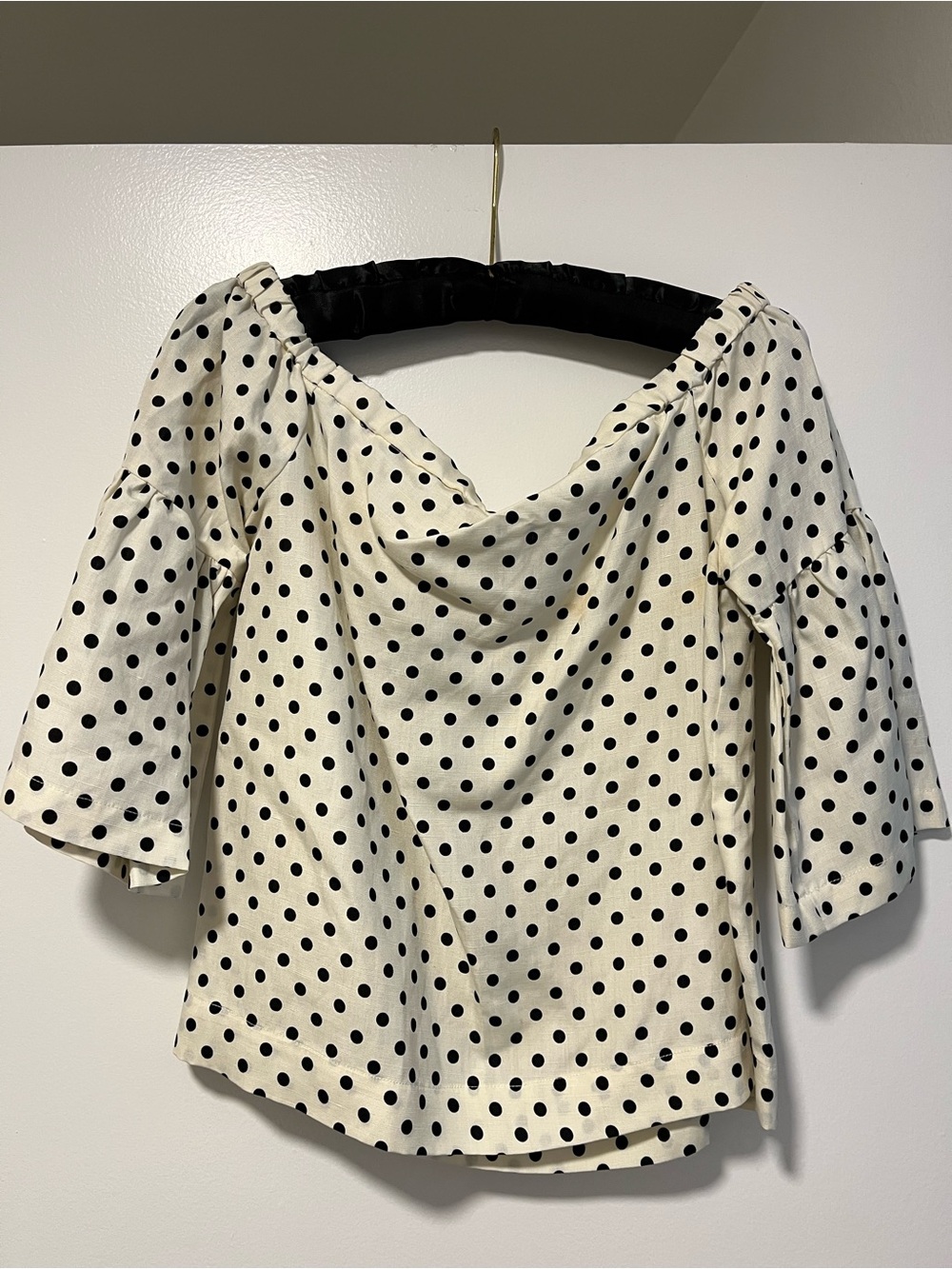 Piamita Black Polka Dot Off-Shoulder Top on Cream
